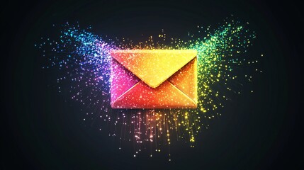 Aufkleber - Shining red and yellow envelope is casting vibrant sparkles against a dark backdrop