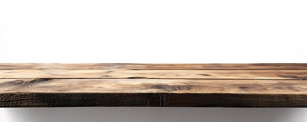 Aufkleber - Empty rustic wooden shelf tabletop on white background for product placement