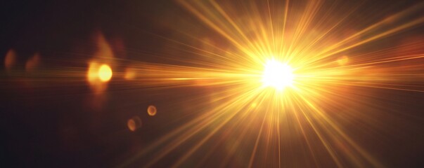 Poster - Bright central starburst emits golden light beams against a dark backdrop