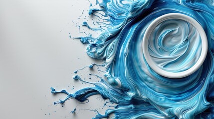 Poster - Blue and white paint splashing in circular motion on gray background