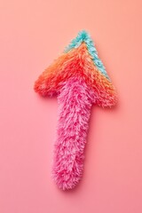 Aufkleber - Fluffy colorful arrow is pointing up on a pink background