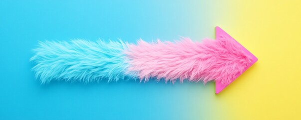 Poster - Pink and blue furry arrow pointing right on a two tone background