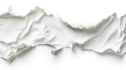 Poster - Crumpled and Torn White Paper with Rugged Edges on a Clean Background, Perfect for Presentations or Creative Design Projects Featuring Texture and Contrast