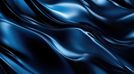 Poster - Smooth Blue Silk Waves in Lush Dark Texture with a High Gloss Finish, Ideal for Background or Fabric Design in Contemporary Art or Fashion Projects