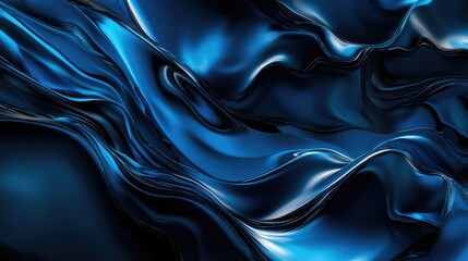 Poster - Exquisite Abstract Waves in Deep Blue Shade Featuring Glossy and Flowing Textures, Perfect for Backgrounds or Design Elements in Various Creative Projects