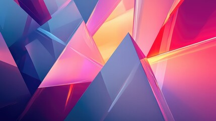 Poster - Abstract geometric shapes and colorful gradients creating a modern background showcasing vibrant hues of blue, pink, and orange with translucent layers and sharp angles.