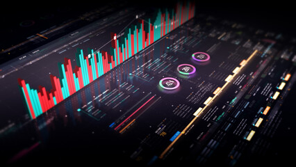 Leinwandbilder - Dynamic data visuals for business info graphics, animated charts, and data-driven insights for a business meeting mock-up. Explore the world of trading, stock exchanges, and crypto