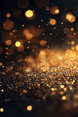 Wall Mural - Golden glitter bokeh background, sparkling texture, dark backdrop, festive design