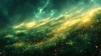 Wall Mural - Golden nebula clouds swirling in cosmic expanse