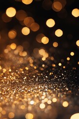 Wall Mural - Golden glitter bokeh background, dark studio, celebratory, holiday design