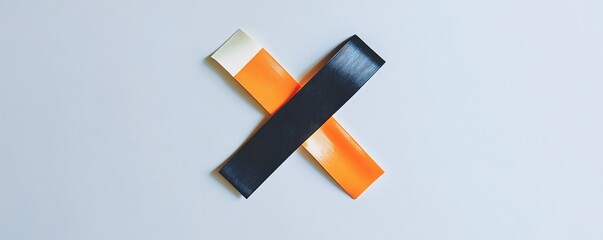 Leinwandbilder - Black and orange tape arranged in an x shape on a white background