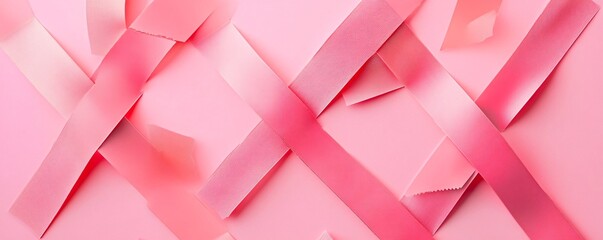 Aufkleber - Pink background with arranged pink ribbons creates a minimalist and geometric composition