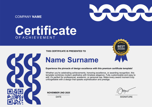 simple template minimalist certificate blue color with circle ornaments 