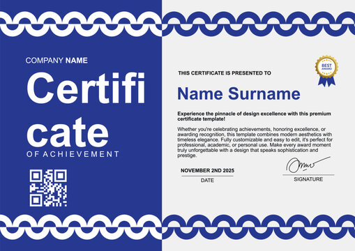 simple template minimalist certificate blue color with circle ornaments 