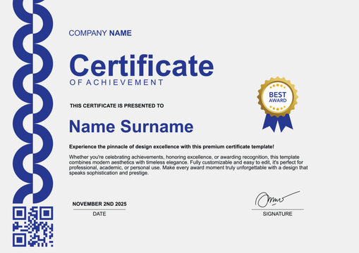 simple template minimalist certificate blue color with circle ornaments 