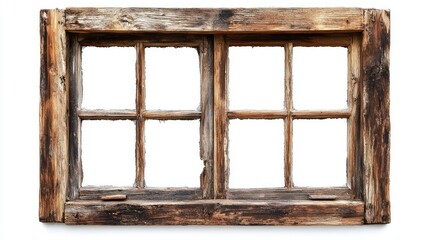 Poster - Rustic Wooden Window Frame with Six Panes, Showcasing Weathered Texture and Natural Grain for Vintage Home Decor and Architectural Inspiration