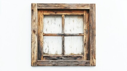 Poster - Rustic Wooden Window Frame with Weathered Paint and Natural Textures, Perfect for Evoking a Sense of Nostalgia and Charm in Photography or Design Projects