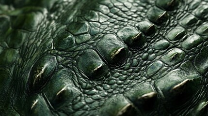 Poster - Exquisite deep green crocodile leather showcasing its natural texture and scales, providing a luxurious backdrop