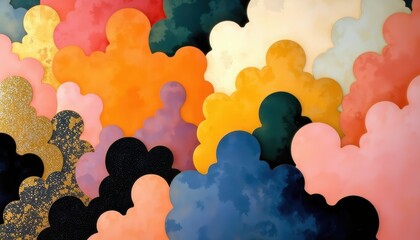 Poster - Colorful abstract cloud shapes with diverse textures and hues