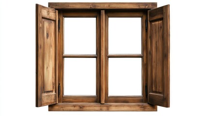 Poster - Beautiful Antique Wooden Window with Open Shutters, Featuring Rustic Charm and Classic Design, Perfect for Home Decor or Architectural Photography