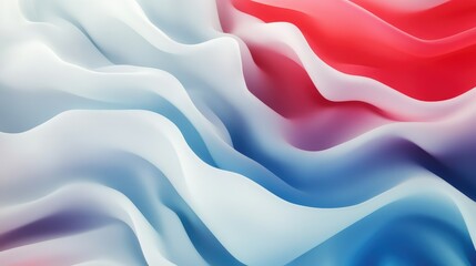 Poster - Abstract Waves of Colorful Fluidity in Soft Tones of Red, Blue, and White, Capturing the Essence of Motion and Fluid Dynamics in Modern Aesthetic Design