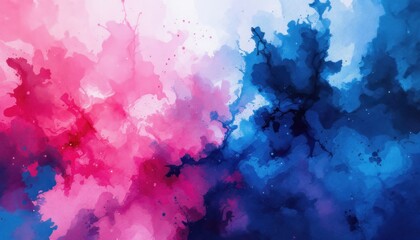 Poster - Vibrant abstract splatter art with pink and blue ink clouds