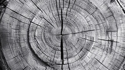 Aufkleber - Monochrome image displaying the cross section of a tree trunk and its annual rings