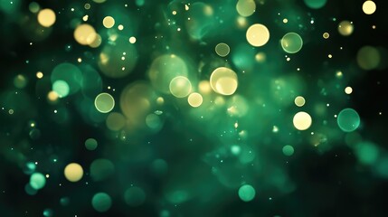 Poster - Glimmering Abstract Background with Green and Yellow Bokeh Lights Creating a Dreamy Atmosphere for Design and Artistic Use in Various Projects