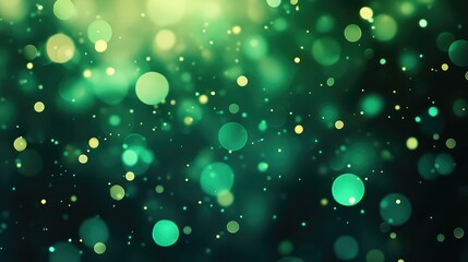 Poster - Abstract green and yellow glowing bokeh background with soft blurred lights creating a dreamy and artistic atmosphere for design projects, presentations, and artworks