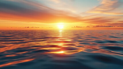Poster - Breathtaking Sunset Over Calm Ocean Waters with Vibrant Colors Painting the Sky, Creating a Serene and Tranquil Atmosphere at Dusk