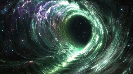 Wall Mural - Vibrant green wormhole swirling in space with stars and cosmic clouds