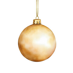 Wall Mural - watercolor of metallic gold Christmas ornament ball isolated on white or transparent background, png Generative Ai.