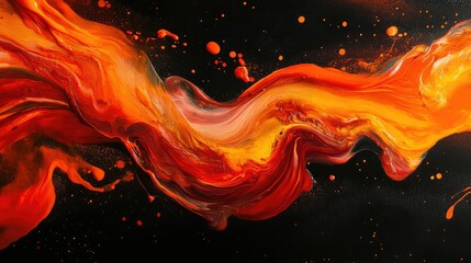 Poster - Vibrant Abstract Liquid Art with Dynamic Swirls in Orange and Yellow Tones on a Dark Background for Creative Visual Projects and Design Inspirations