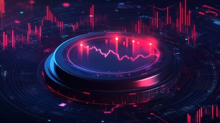 Poster - Futuristic digital display showing a downward stock market trend.