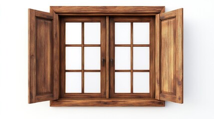Poster - Elegant Wooden Window with Open Shutters Showcasing Classic Style and Timeless Design, Perfect for Architecture, Home Decor, and Interior Inspiration