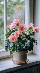 Wall Mural - a potted watermelon begonia plant by the window in minimalist style of indoor plants