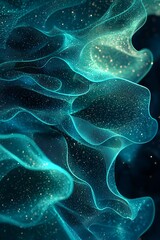 Wall Mural - dive into the depths of glowing abstract technology in a dark background. the teal, blue, green, and