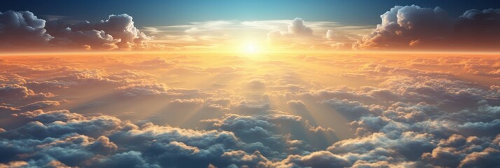 Poster - Majestic Sunrise Illuminating Clouds with Soft Sunlight Breaking Through the Horizon and Creating a Serene Sky View for Tranquility Lovers