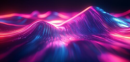 Wall Mural - Dynamic neon wave trails of light flowing through a black background, conveying futuristic and scientific themes.