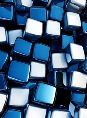 Poster - Blue white cubes texture, 3D render, abstract background, website design