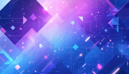 Fototapete - Abstract geometric background with purple and blue gradient and tech elements