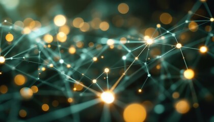 Fototapete - Abstract network of glowing nodes in a digital space