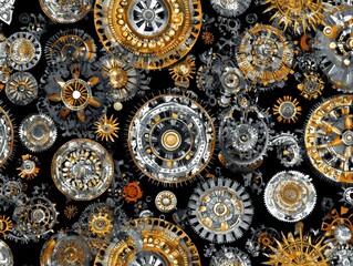 Poster - Golden gears, metallic texture, dark background, design pattern