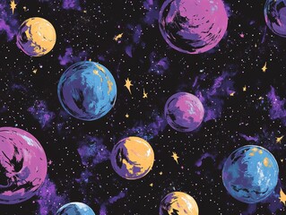 Aufkleber - Colorful planets cosmos background; space design