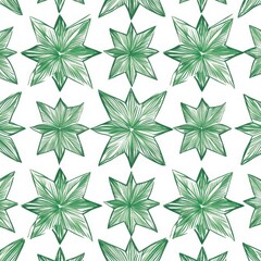Aufkleber - Green star pattern, seamless textile design, white background, repeat print