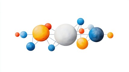 Poster - Colorful Abstract Molecular Structure with Various Spheres and Connections