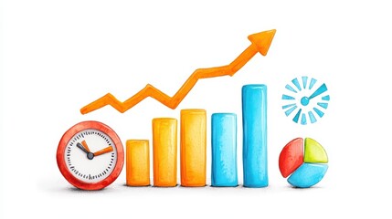 Poster - Colorful Illustration of Growth Concepts with Graphs and Clock