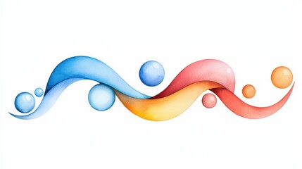 Poster - Abstract Colorful Waves with Spheres in Blue, Red, Yellow and Orange