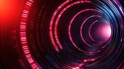 Poster - Abstract Digital Tunnel with Glowing Red and Blue Lights in Motion