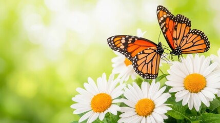 Poster - Beautiful Monarch Butterflies on White Daisies with Soft Background